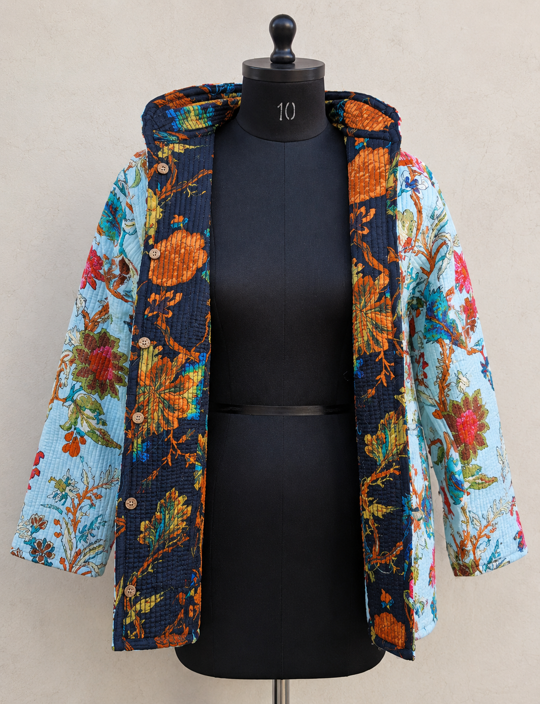 Quilted reversible jacket look 1
