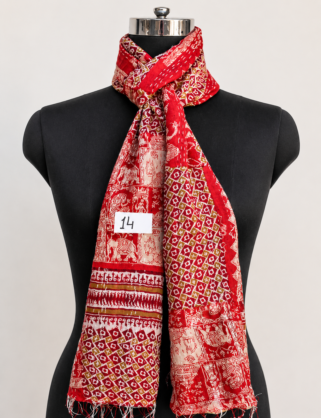 Silk patch Kantha scarf look 1