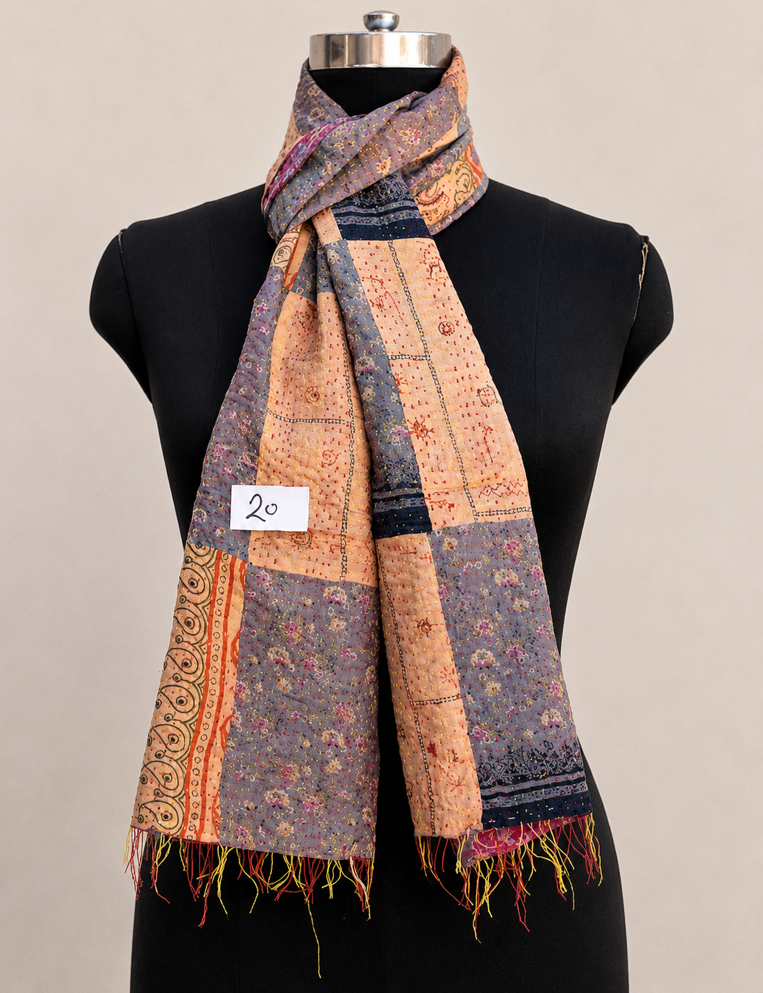 Silk patch Kantha scarf look 3